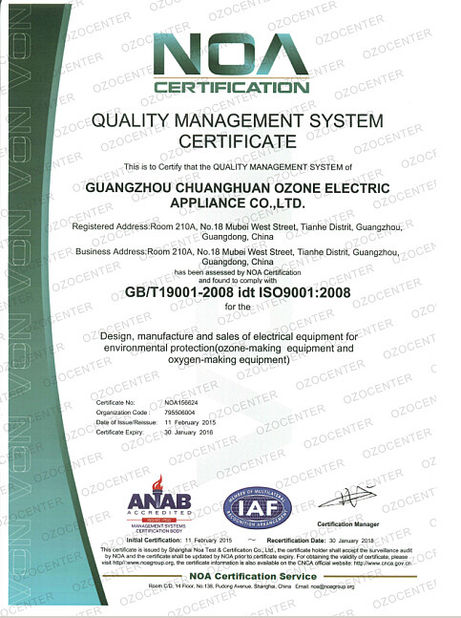 Çin Guangzhou OSUNSHINE Environmental Technology Co., Ltd Sertifikalar